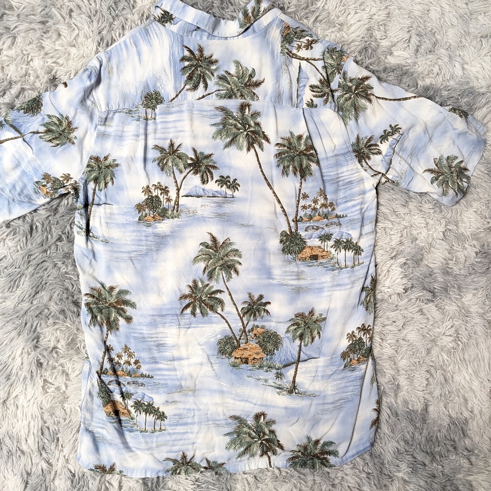 Craft and Borrow Mens Sz LT Hawaiian Shirt Tropical Print Palm Trees Grass Huts - Picture 2 of 6